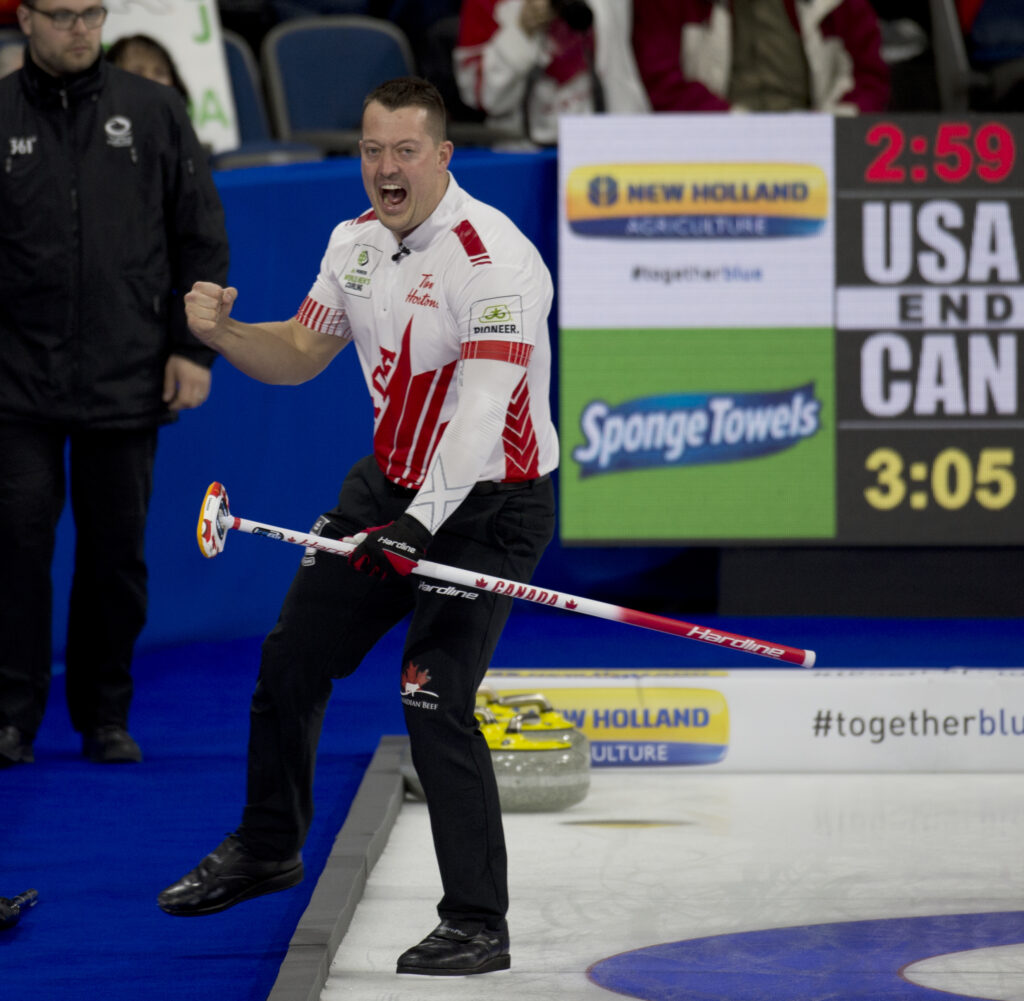 Ben Hebert cheers after making a shot.